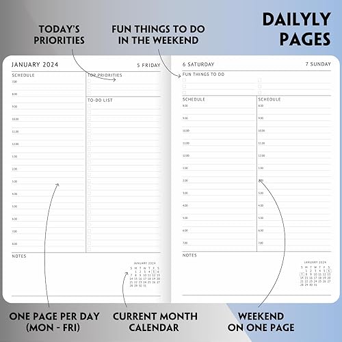 Miniatura 4 de newestor Agenda diaria y mensual 2024 fechada con horario de citas y tareas diarias, 5.7 x 8.25 pulgadas, morado