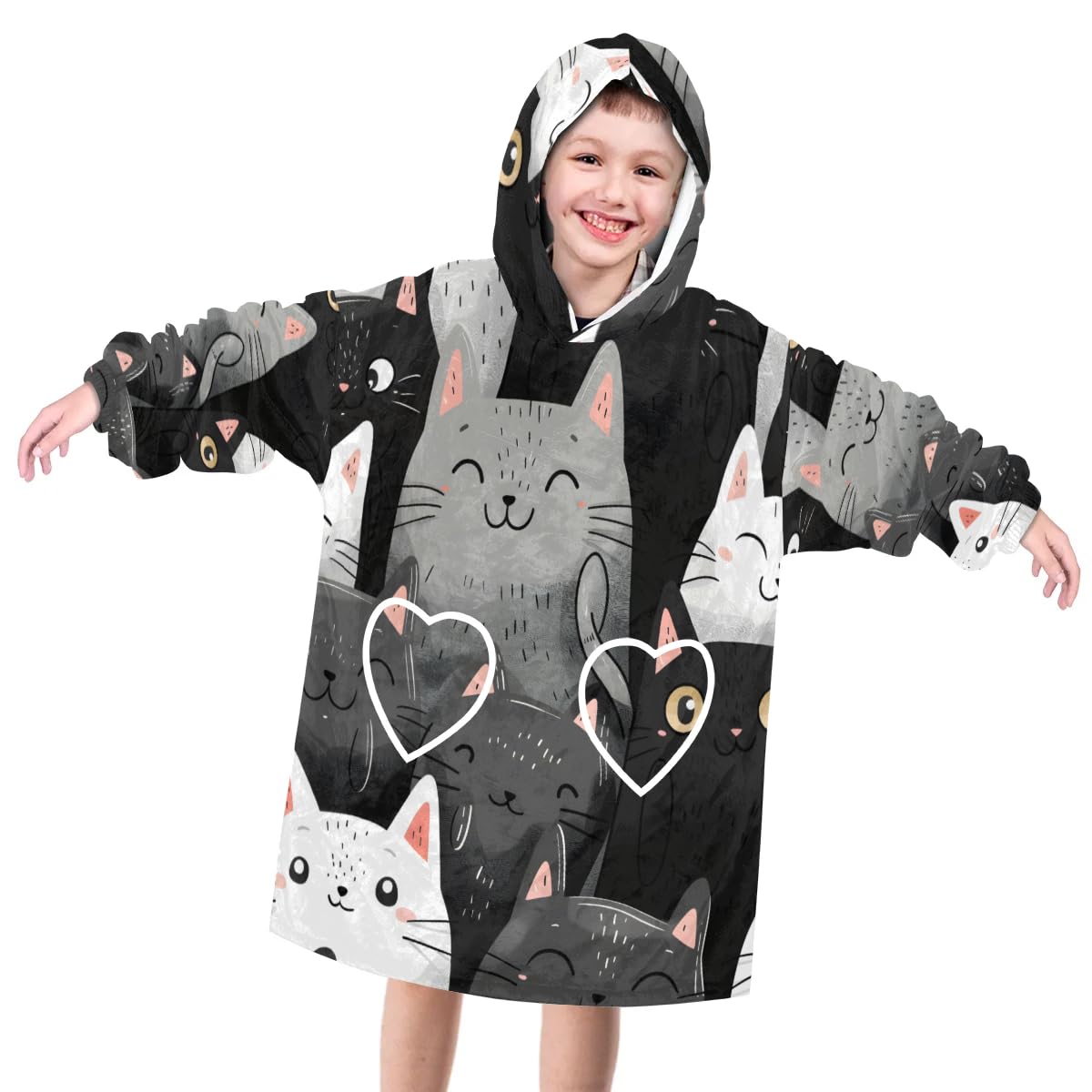 Wearable Blanket Hoodie for Kids, sleek cats Fleece Sweatshirt Blanket Oversized Blanket Sweatshirt with Pocket Flannel Warm Hooded Blanket 6-10 Year Old Girl Boy Gift, One Size