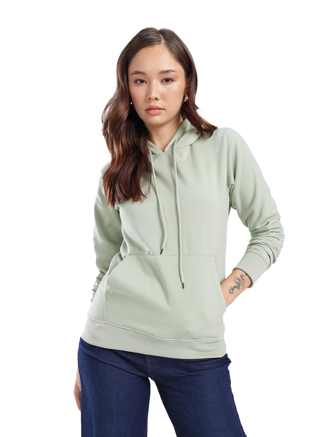xyris Women Solid Fleece Hoodie – Full Sleeve Pullover-XYRISWSWT90-LightGreen-picture-13