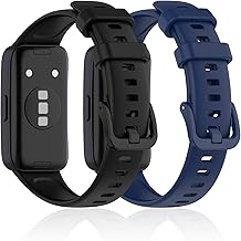 aceyoon 2 Pieces Silicone Strap Compatible with Huawei Band 8 9 Straps for Women Men Sports Adjustable Bracelet Compatible with Huawei Band 8 9 (Black and Blue)