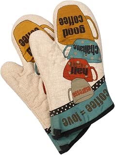 Klmnop Cotton Cute Printed Oven Gloves Double Heat Resistant, Non-Slip Oven Mitts Durable- Soft Cotton Lining, or Grilling, Cooking, Baking, Food, Frying, Baking Premium,BBQ Mitts 1 Pair CoffeeCup
