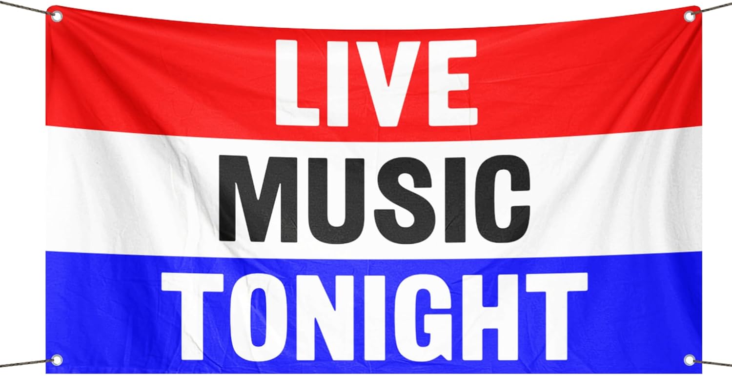 Live Music Tonight Business Advertisement Banner - 3x5 ft High-Durability Polyester Fade-Resistant, Weatherproof Outdoor/Indoor Flag