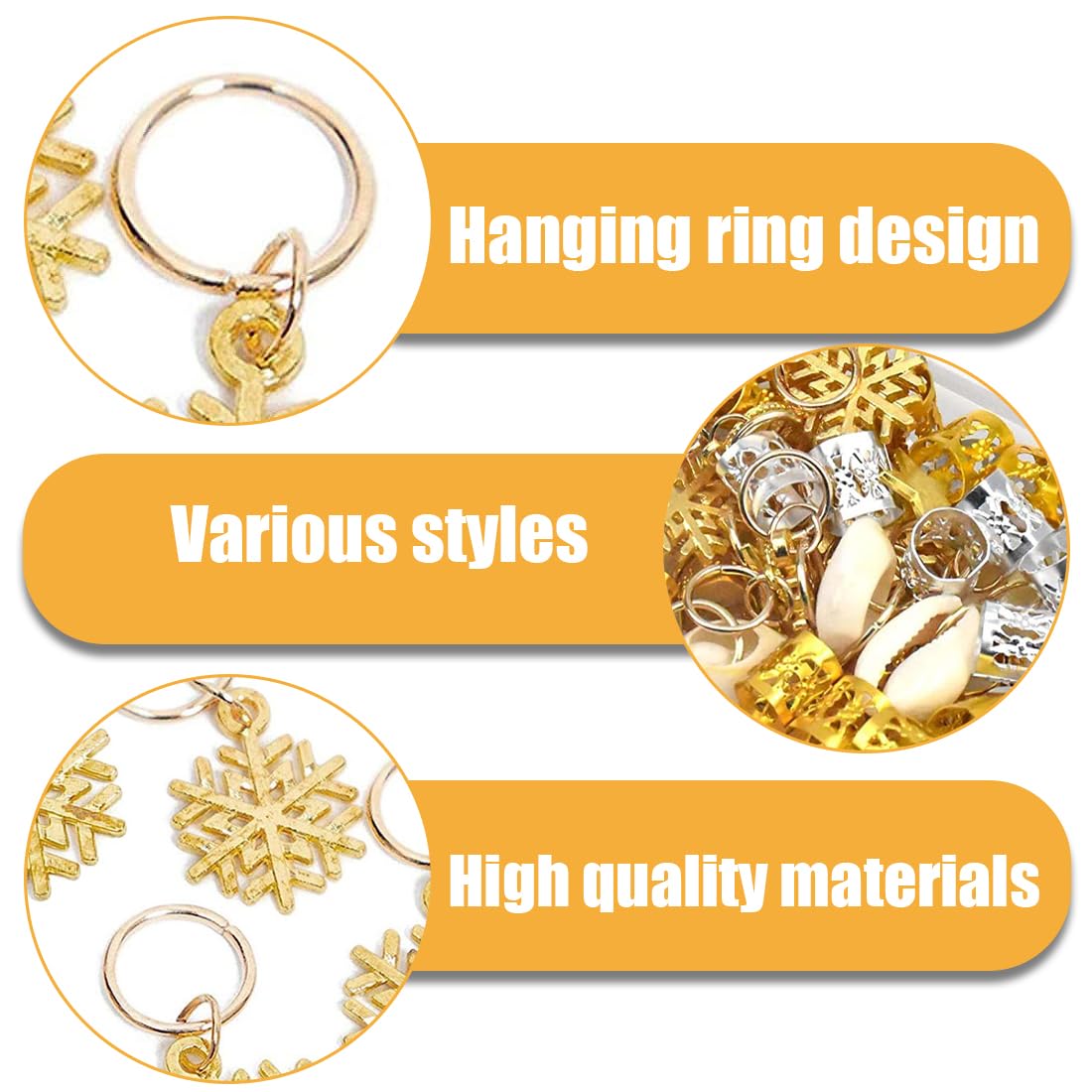 XUKZIMA 80 Pcs Hair Beads for Braids Hair Jewelry Rings Gold Hair Accessories Hair Cuffs and Braid Rings Hair Charms Dreadlock Accessories FOR Girl Women Men Hair Braids Decoration - Image 3