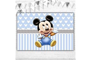 Light Blue Baby Mickey Mouse Backdrop for Boy Half Birthday