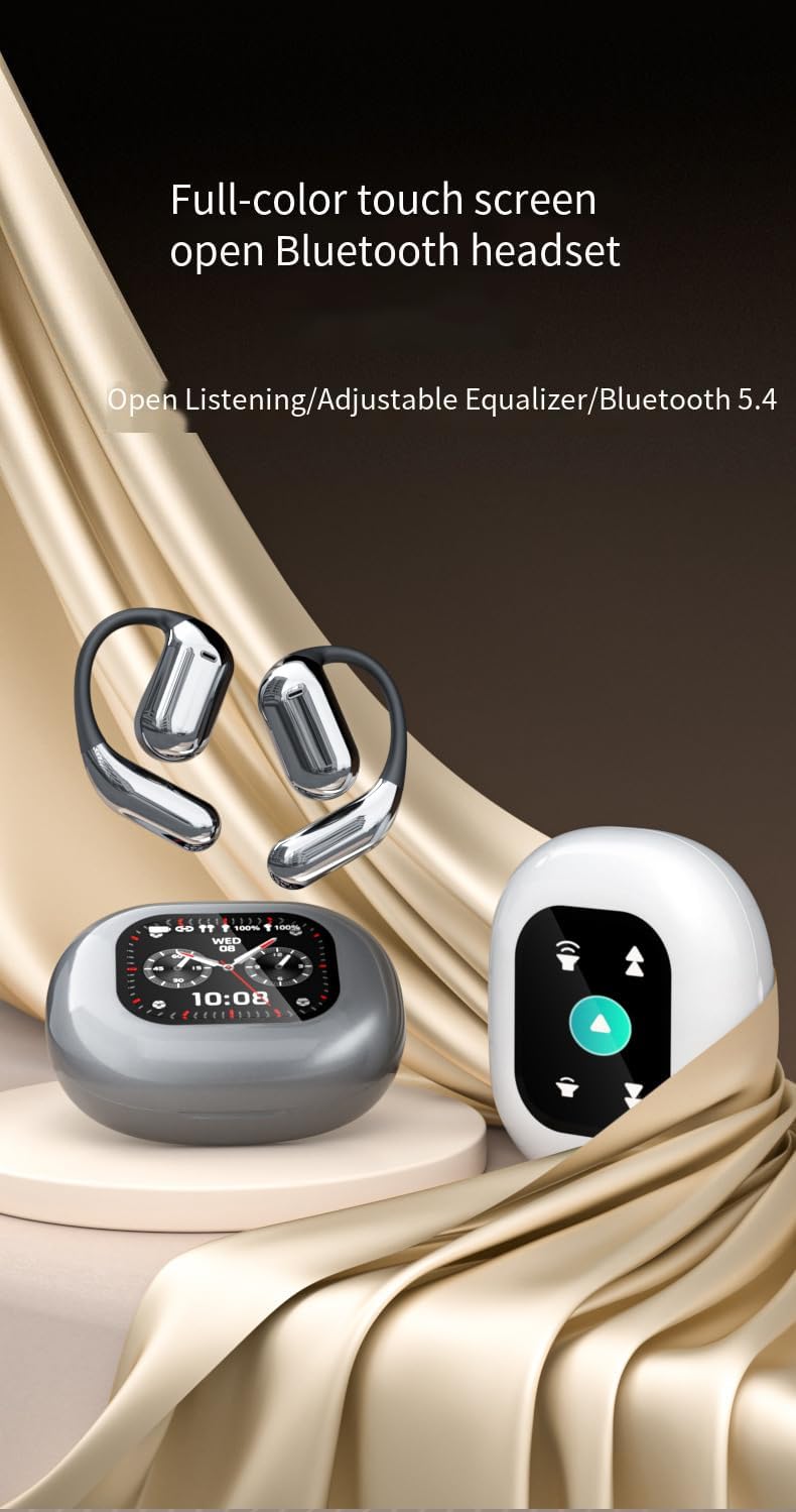 Open-Ear Wireless Earbuds Bluetooth 5.4 Headphones with Intelligent Touch Screen & Earhook, 40Hrs Playback Sport Ear Buds Earphones,Ultra-Comfort Design,Compatible with iPhone & Android,Blue