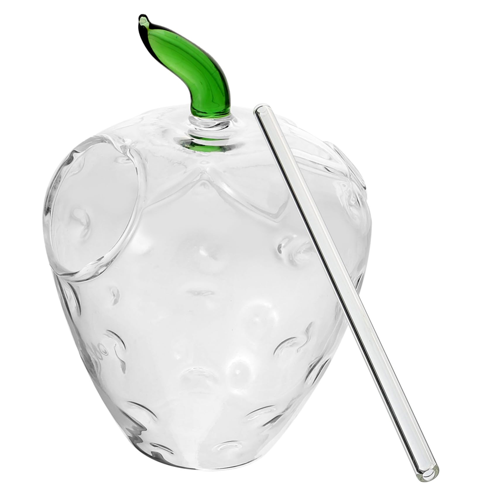 Ciieeo Glass Party Drink Cups Straw Drinking Cup Beverage Cup Milk Cup with Straw Strawberry Water Bottles Straw Cup Strawberry Shape Cups Strawberry Cup Strawberry Water Cup Straw Bottle