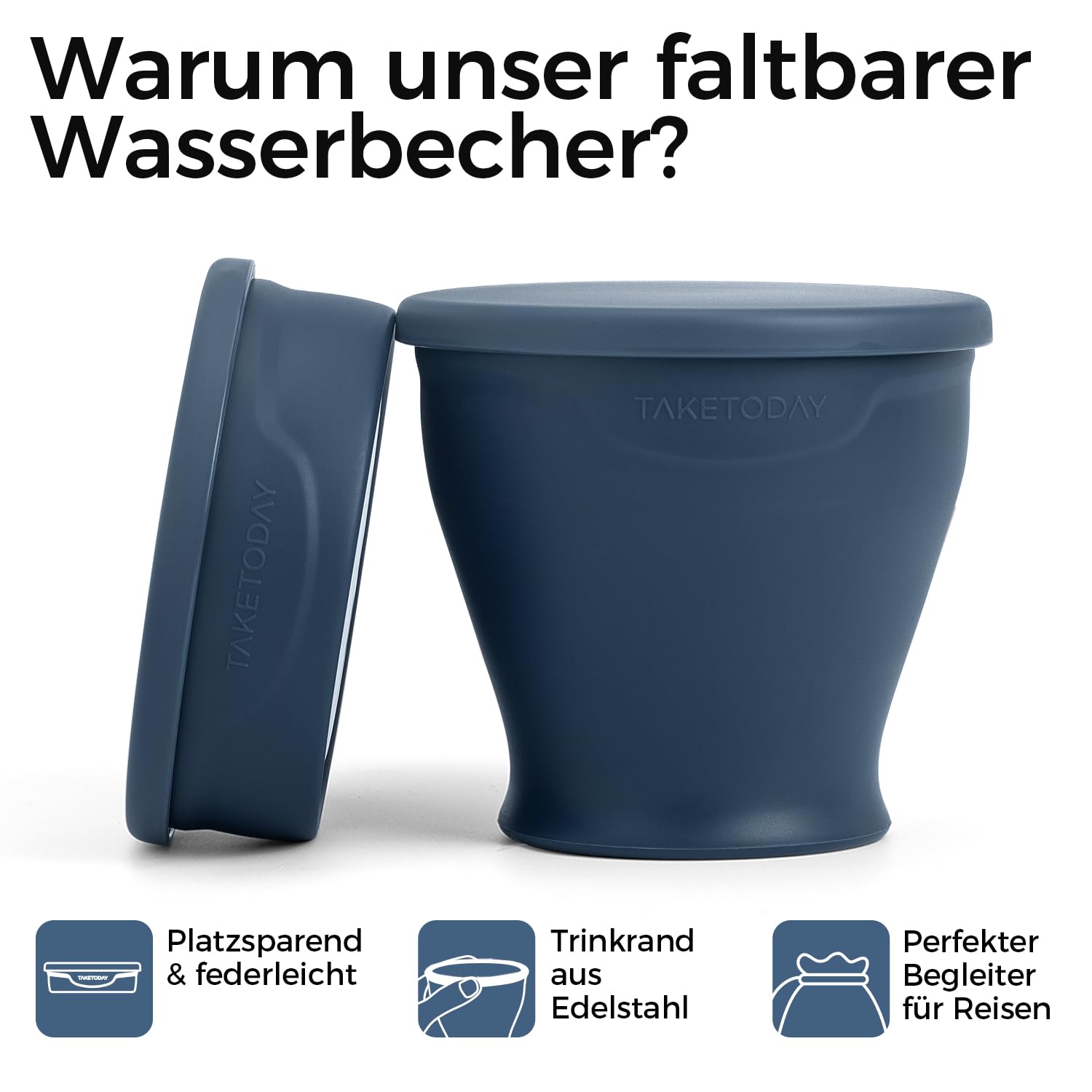 TakeToday Faltbare Trinkflasche 1000ml and Zusammenklappbarer Reisebecher 240 ml