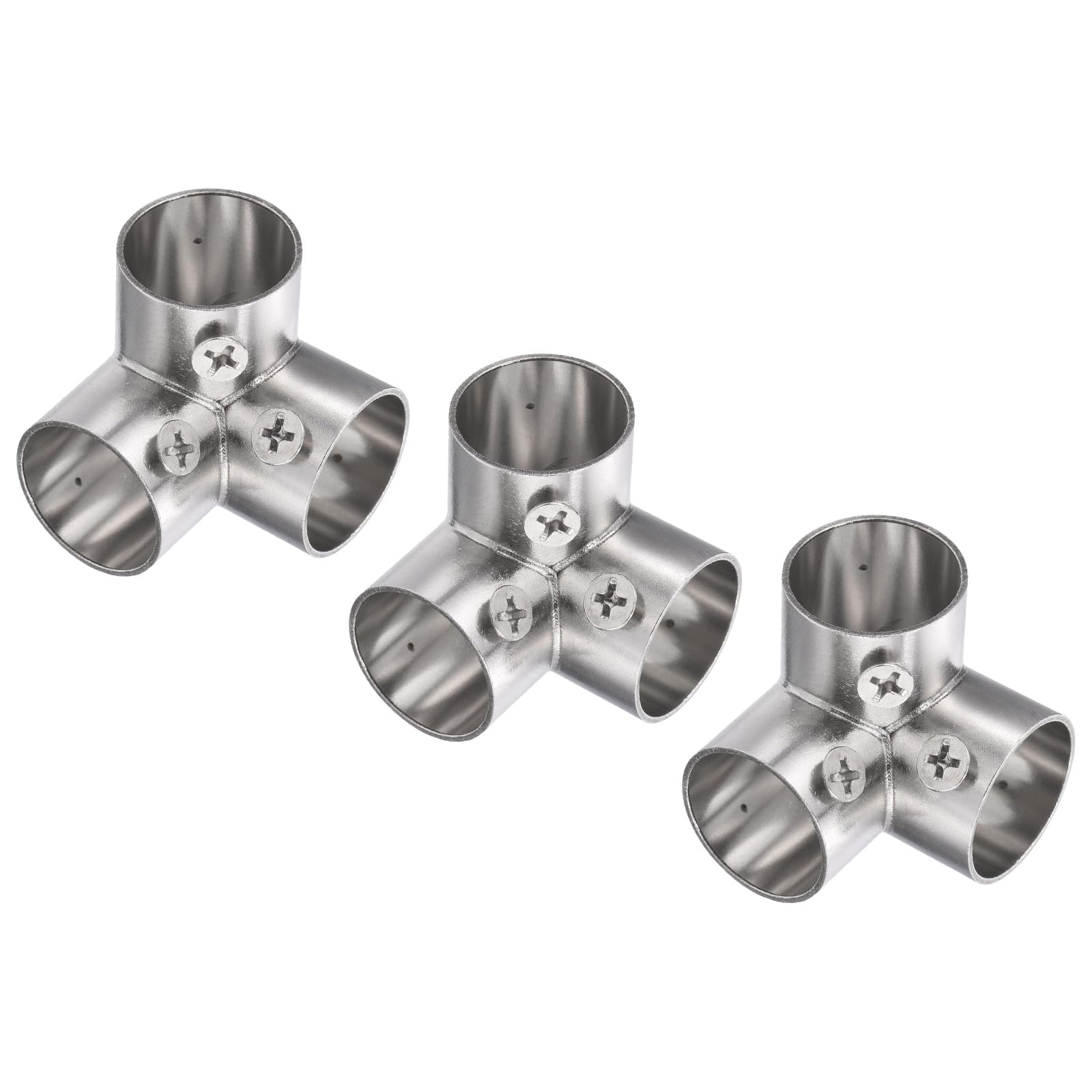 sourcing map 3Pcs End Rail Clamps 3/4" Stainless Steel 90 Degree Right-Angle Structural Pipe Connector 3-Way Chain Link Fence Clamps Fit 3/4" OD Pipe with Bolts & Nuts for DIY Shelf, Silver