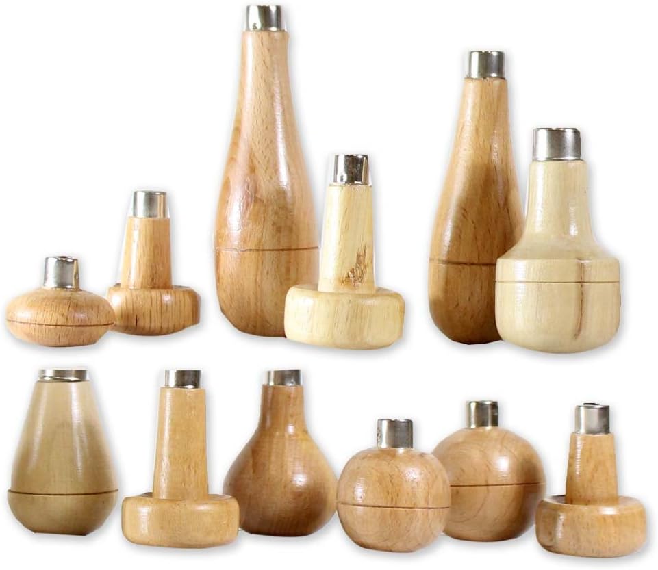 12 Piece Maplewood Graver Handles Set | 12-Piece Assortment | Reinforced Metal Collars | Includes Popular Shapes & Sizes