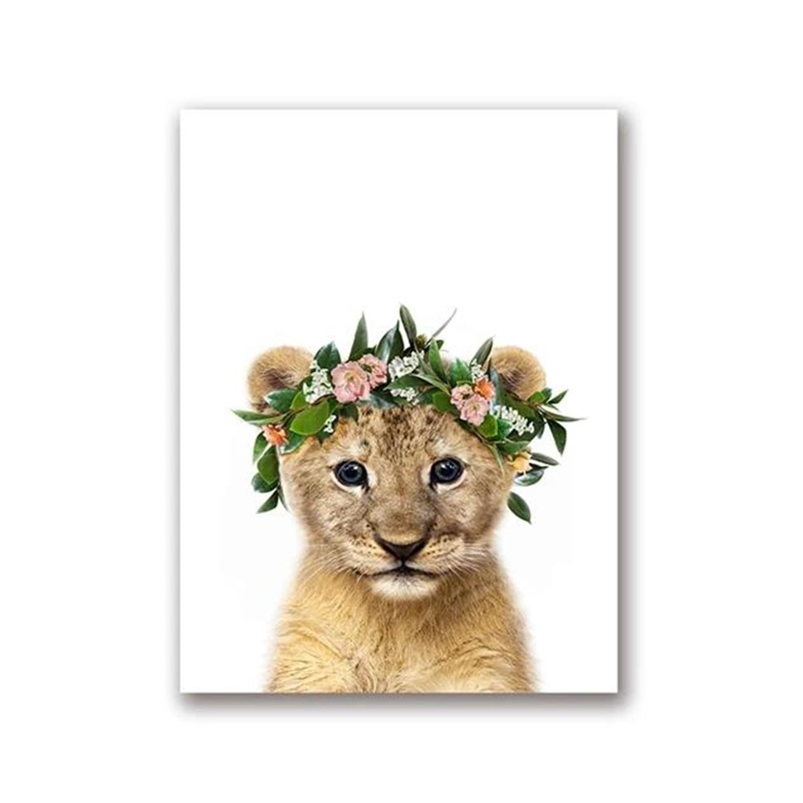 Affiche de bébé lion avec couronne pour chambre fille : tableau déco nature 40x50 cm