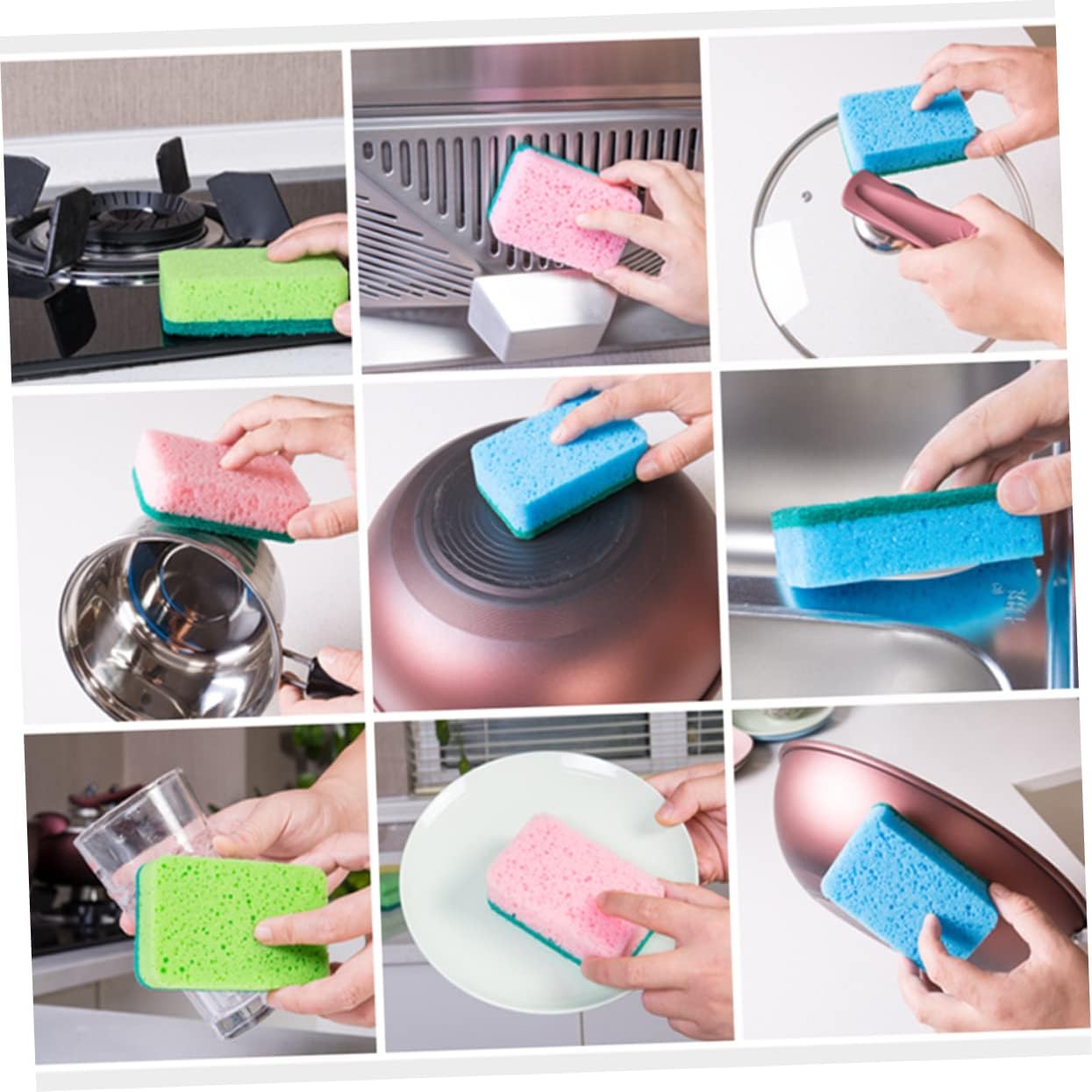 FRCOLOR 24pcs Colorful Kitchen Cleaning Sponges Double-Sided Absorbent Sponge and Tough Scouring Pad for Dish Washing and Scrubbing Dishes Bowls and More