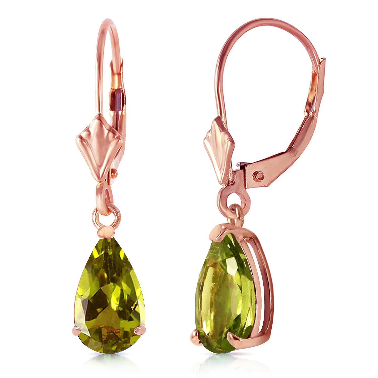 Galaxy Gold GG Genuine 14k Solid Gold Earrings Design with 3 Carat Green Grass Peridot Gemstones