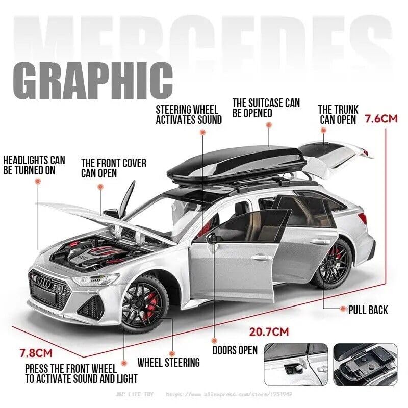 Image of Invite Enterprise Scale 1:24 Audi Rs6 High Simulation Diecast Metal Alloy Model With Audio Light Pull Back Feature - Collectible Vehicle (Colors As Per Stock)