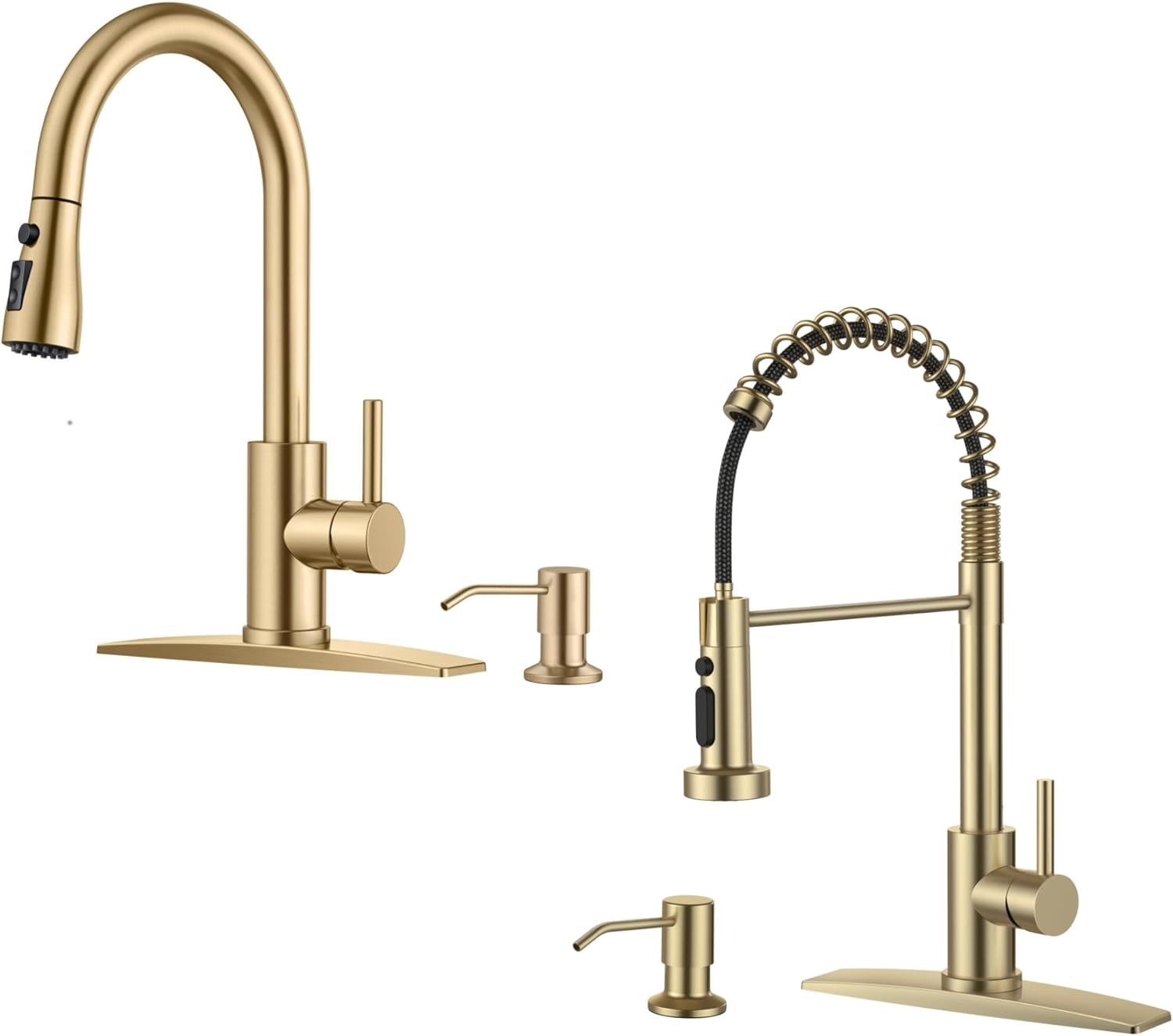 FORIOUS Kitchen Faucet with Soap Dispenser +Commercial Spring Sink Faucet with Soap Dispenser Gold