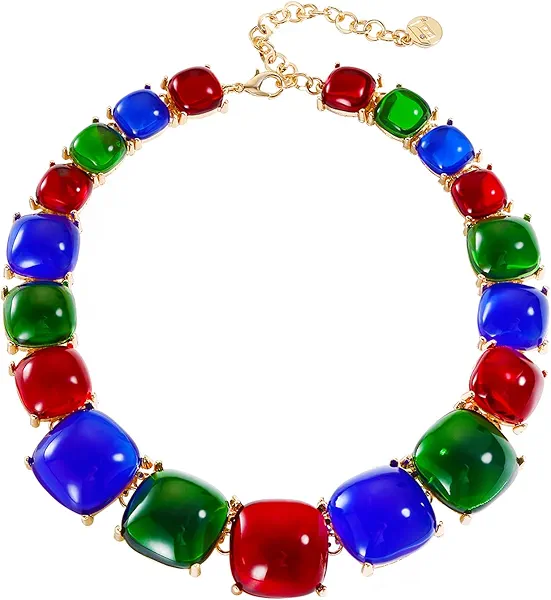 Firstmeet Vintage Resin Rhinestone Necklace Semicircular Elegant Crystal Collar for Women