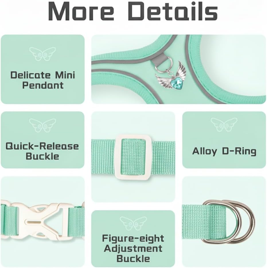 Blue Cat Harness and Leash Set for Small Pets, Classic Quick-Release Reflective Step-in Vest, Escape Proof Breathable Mesh No Choke Halter for Kitten Abyssinian & Teacup Puppy (S Size)