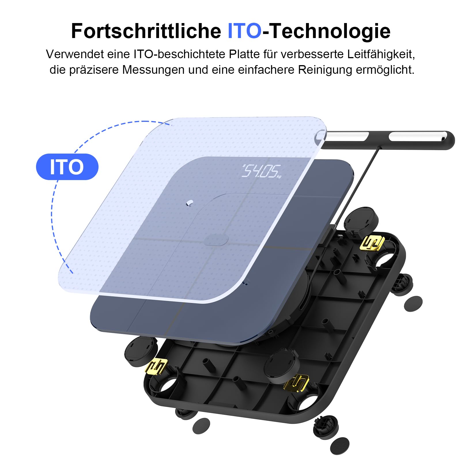 Healthkeep Personenwaage, Impedanzmesser, vernetzt, WLAN & Bluetooth, mit 8 Elektroden, hohe Präzision, 46 Körperdaten, für App, inklusive Android und iOS, Kapazität 180 kg/400 lb, 30 x 30 cm