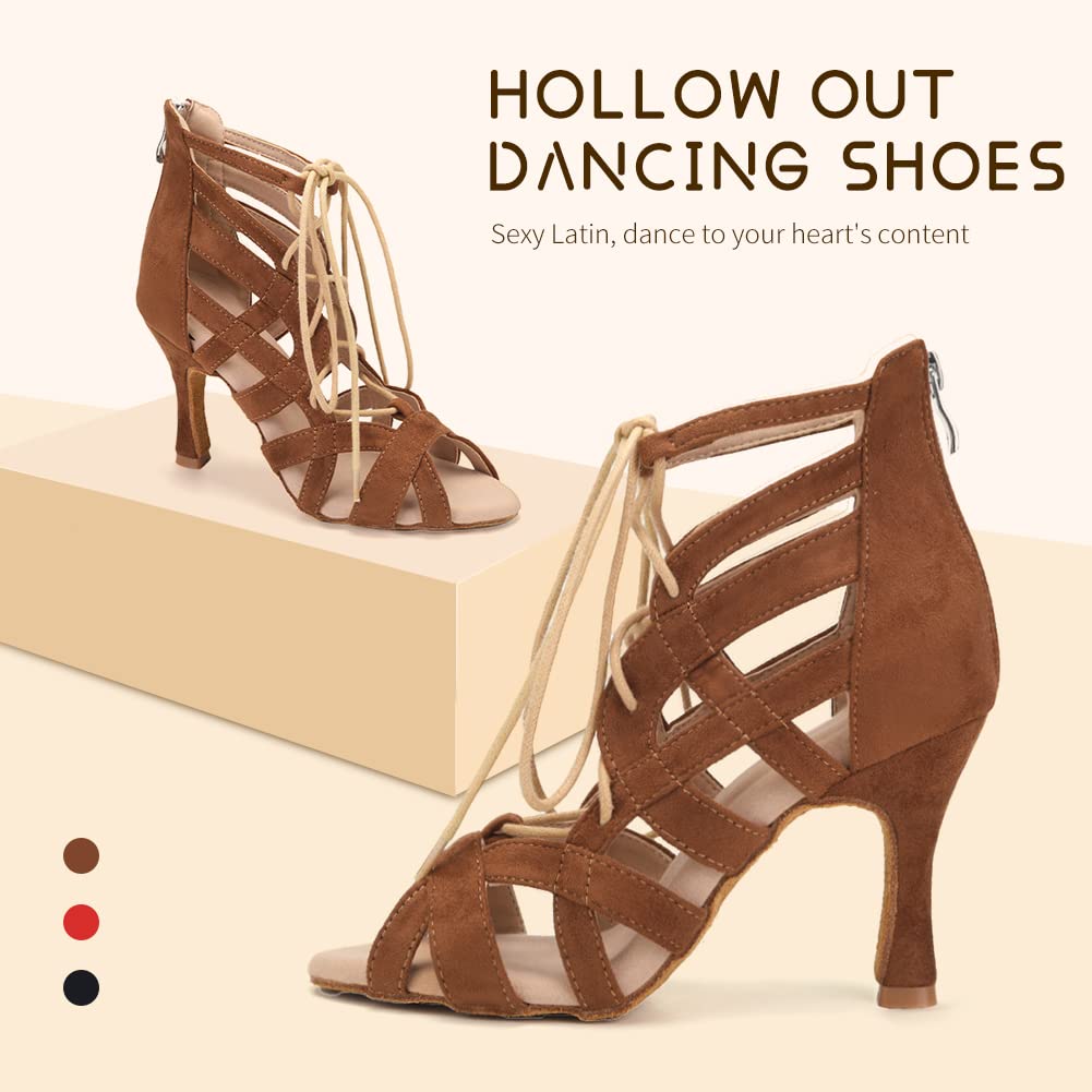 SWDZM Scarpe da Ballo Latino Americano Stivaletto Salsa e Bachata Donna Punta Aperta da Pratica