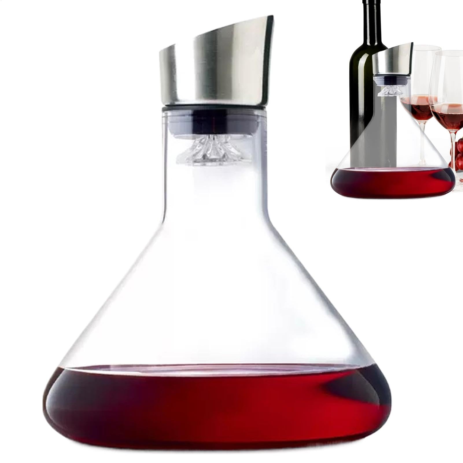 Dekanter do wina z dozownikiem, Aerator do butelek z winem, Aerator ręczny do wina, karafka z czerwonego szkła, karafka do wina 1500 ml kryształowa karafka do wina ręczny Aerator do dekantera wina,