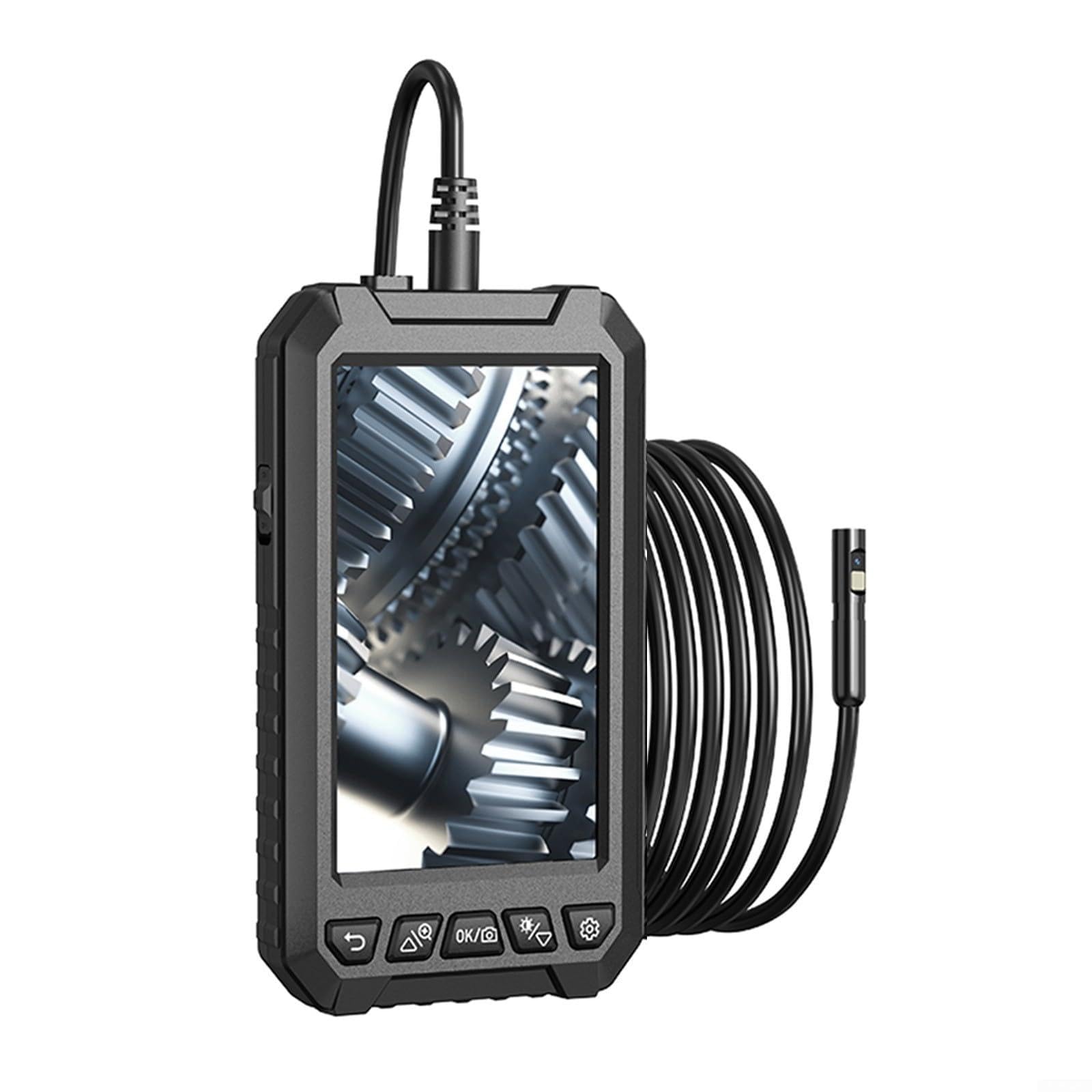 Industrielles Endoskop Dual Lens 1080P HD 12,7 cm IPS-Bildschirm 8 mm wasserdichte Kamera mit 5 m halbstarrem Kabel für Rohr-Autoinspektion