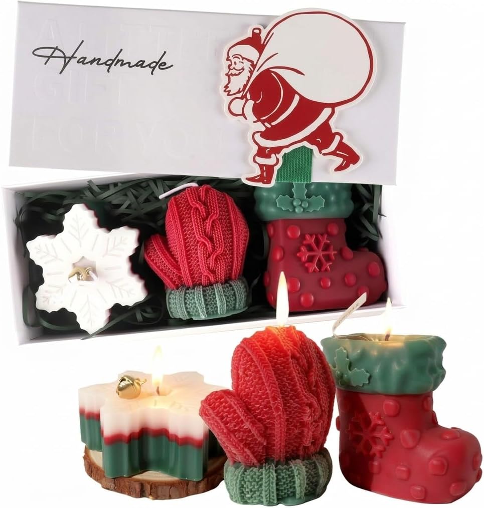 Scented Candle Gift Set 3 Piece with Gift Box Snowflake Glove