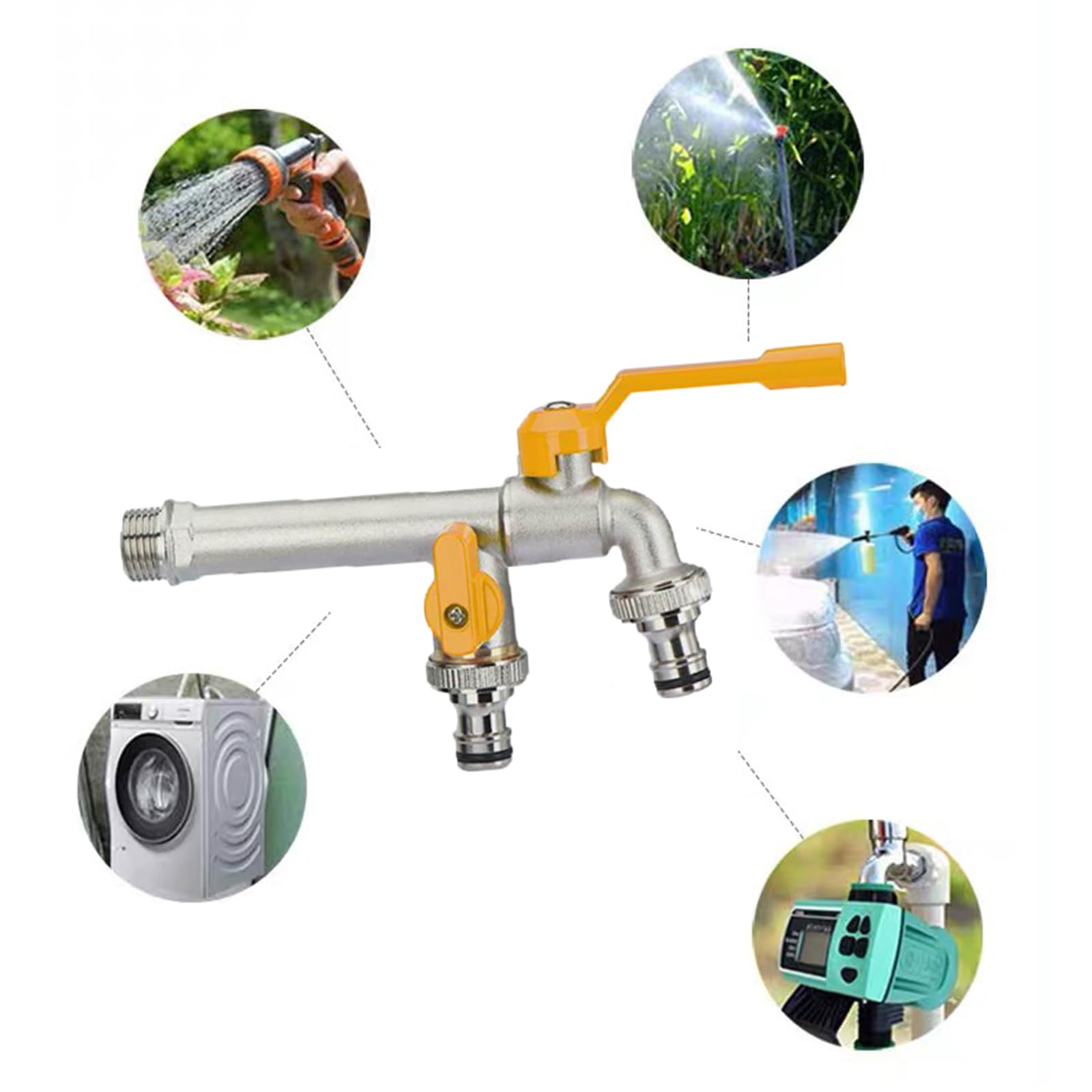 Rubinetto Doppio Giardino Valvola A Sfera in Ottone Antigelo da 1/2" per Esterni, Giardino, Irrigazione,Argento Cromato