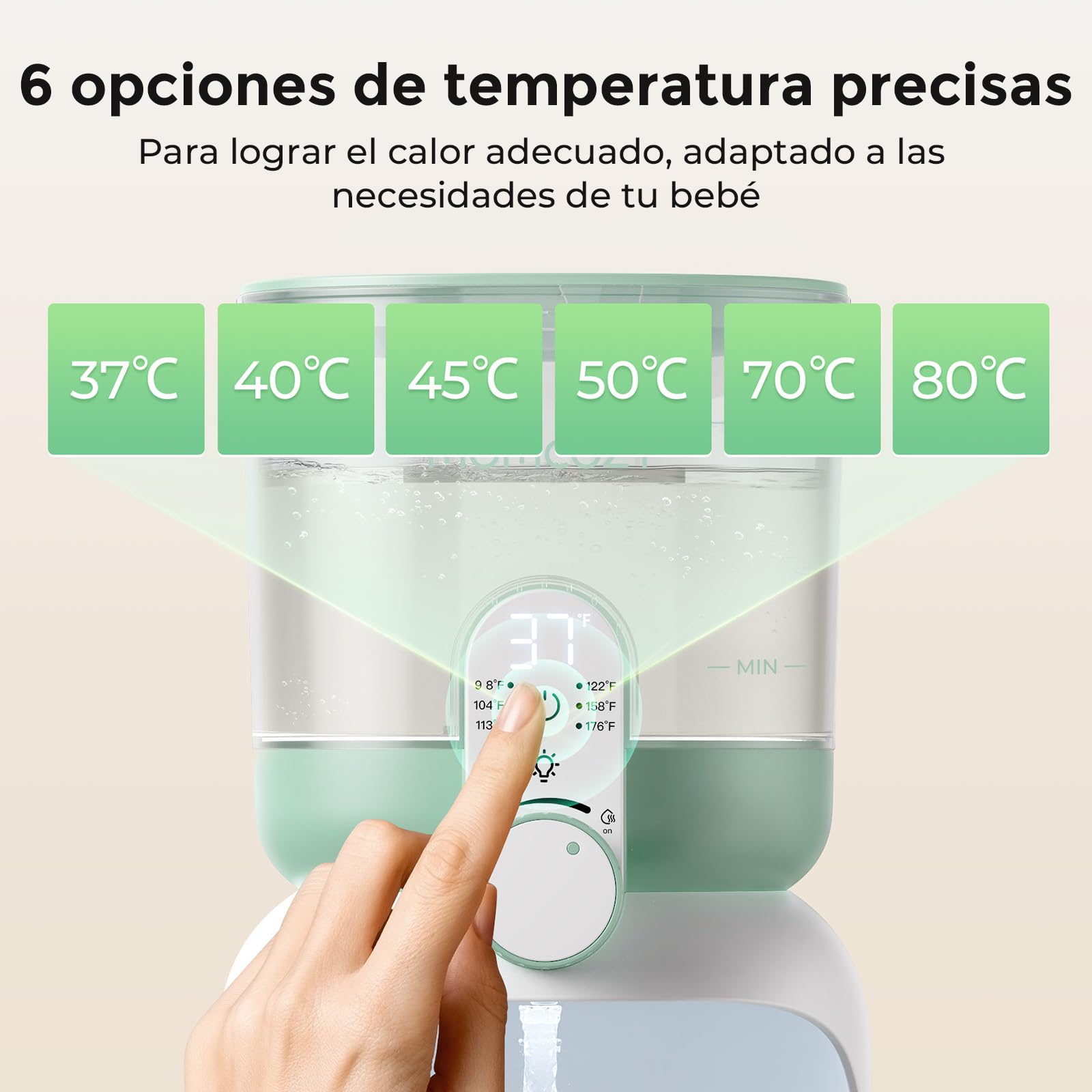 Momcozy calienta biberones con luz doble, calentador rápido de leche bebé, 1,69L, 6 niveles, uso recomendado de agua purificada