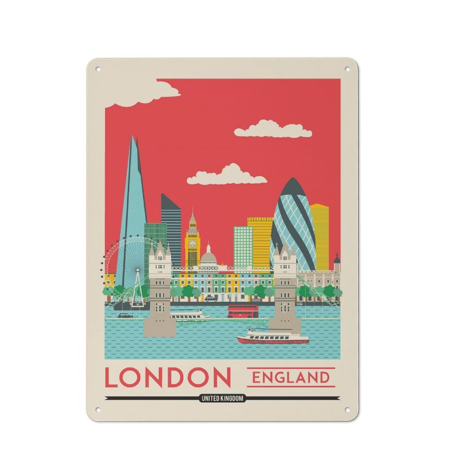Shop Front Style London Cityscape Bistro Metal Sign 40x30cm, Cafe Wall Decor for Tea Room, Shop Wall Or Breakfast Area
