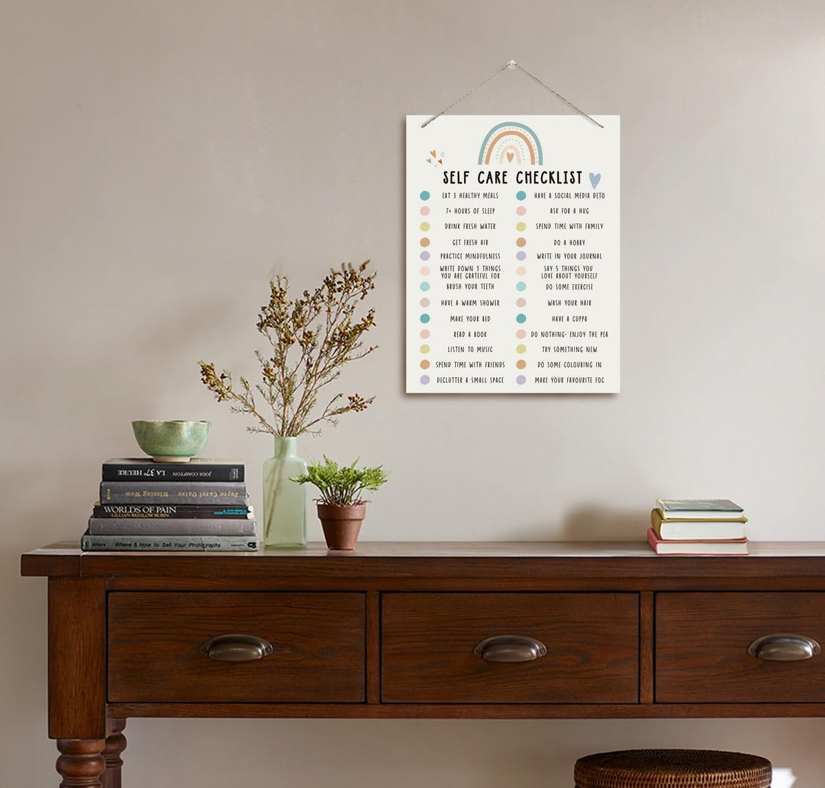 BQL Therapy Decor, Wooden Plaque, Positive Psychology Wall Art, Daily Self Care Checklist, Mental Health Decor for Home, School Counselor Office, Living Room 2