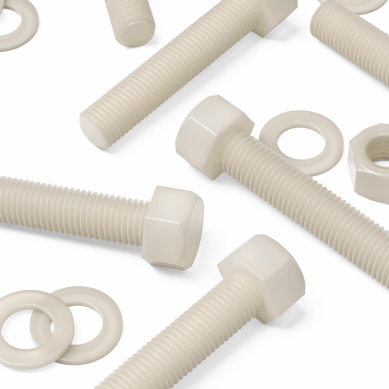 5X Natural Nylon PA66 Hex Head Plastic Bolts, Nuts & Washers, M20x100mm