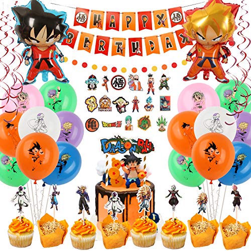 Dragon Ball Z Birthday Party Decorations Balloons Banner Cake Toppers Swirl Stickers Garland Aluminum Foil Balloons Set Anime Dragon Ball Z Party Supplies for Kids and Boys