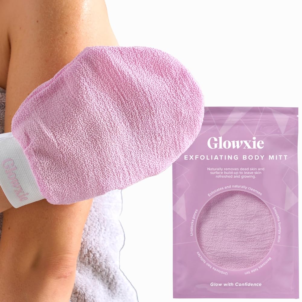 Glowxie Exfoliating Glove and Body Mitt, Naturally Removes Dead Skin Leaving Smoother Skin, Double Sided