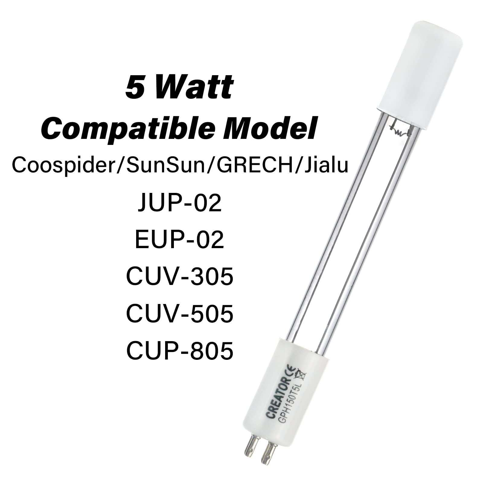 Coospider 5 Watt 4 Pin Base Replacement Bulb Spare Lamp for Aquarium U-V Filter Pond Light Sterilizer SunSun GRECH Jialu Filter JUP-02 EUP-02 CUV-305 505 CUP-805 - Image 4