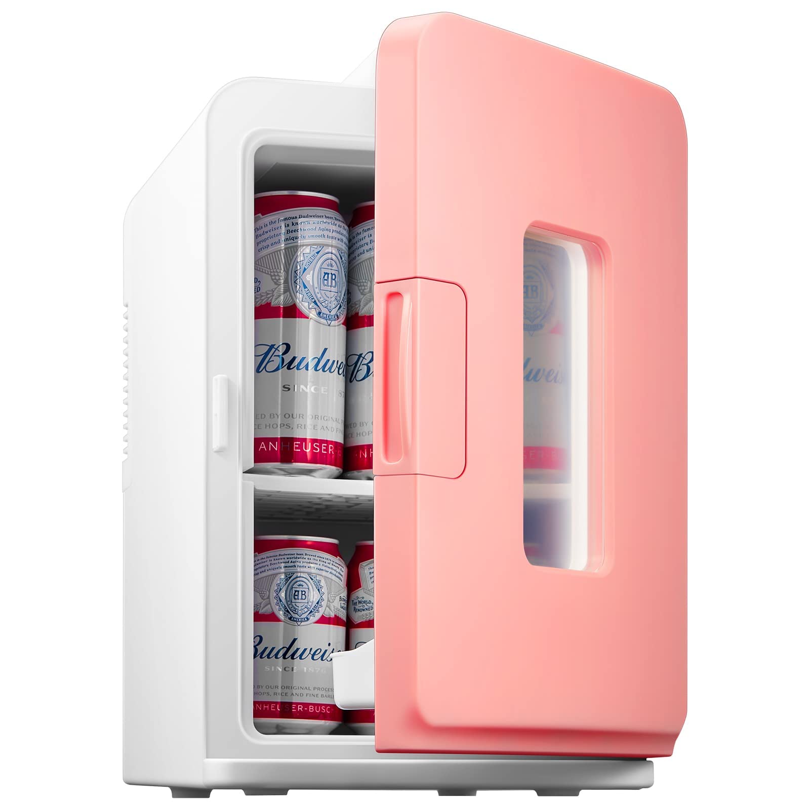 NORTHCLAN Mini Nevera Portatil, 15L Nevera Pequeña, 12V/230V, Funciones Enfriar y Calentar, Mini Frigorífico para Coches, Oficinas y Dormitorios, Cosméticos y Cervezas, Modo Max y ECO, Rosa