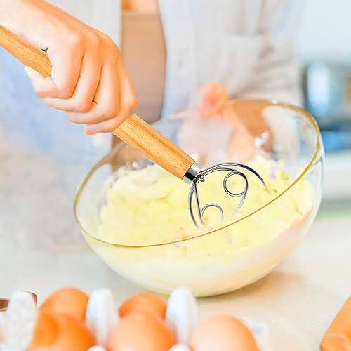 Miniatura 6 de Dkoyied Batidor de masa danesa grande de 13 pulgadas, batidor de masa de acero inoxidable de alta calidad, batidor de masa de pan tradicional