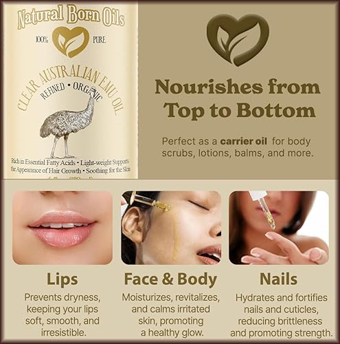 Miniatura 6 de Natural Born Oils Aceite de emú ultra transparente, 16 onzas, orgánico, totalmente refinado, rico en nutrientes, hidratante intenso para la piel,