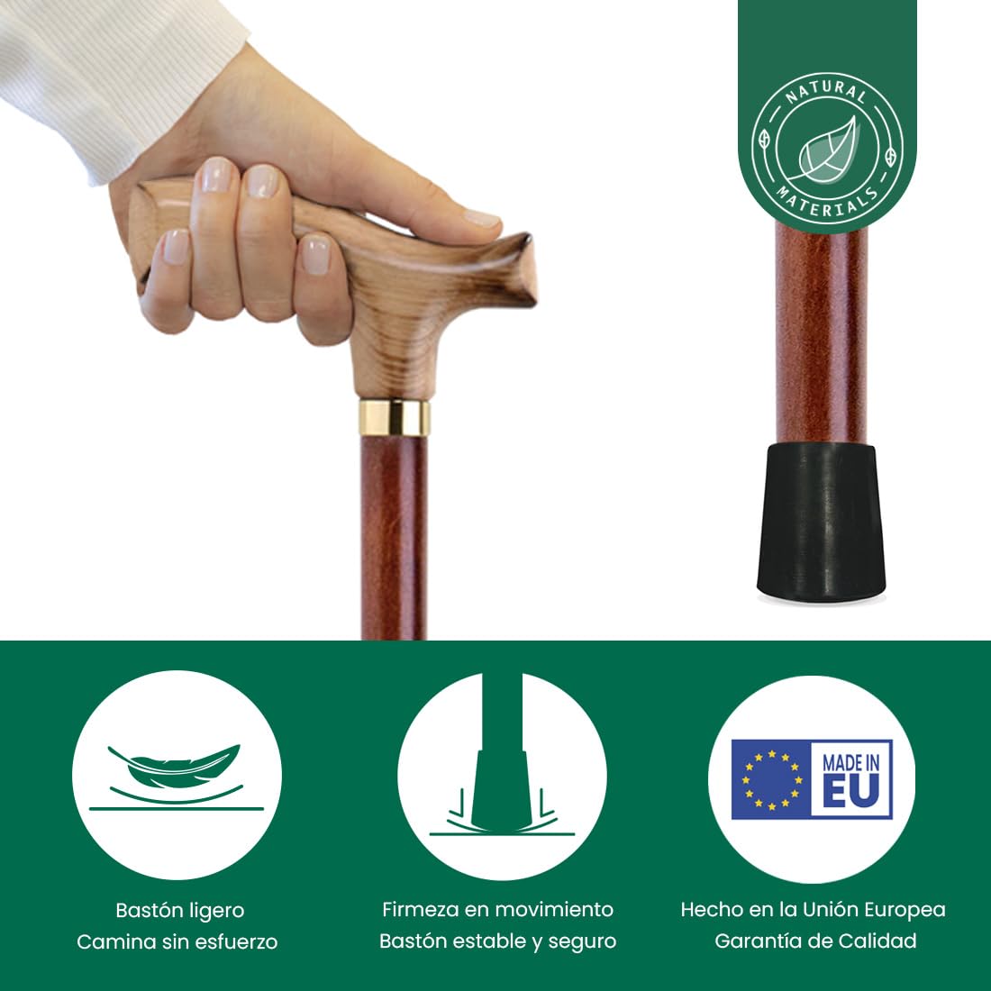 Flexor Bastón de Madera de Haya para Caminar, Diseño Ergonómico, Ligero y Elegante, Puño Decorativo, Adultos Unisex, Bastón de Paseo Marrón
