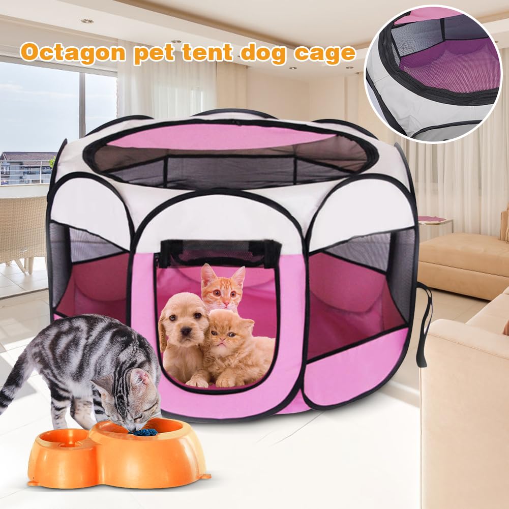 Recinto Cani da Interno, 74x74x43cm Recinto per Gatti, Box Pieghevole per Cane, Gabbia per Gatto Esterno, Box per Cucciolo Gattini Conigli, Rosa