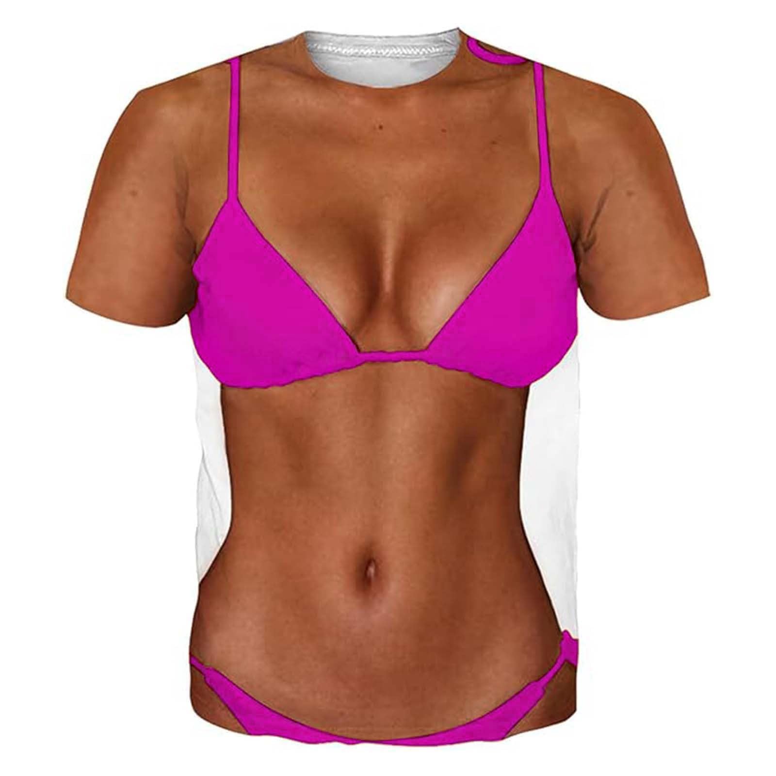 T-Shirt Men's Funny 3D Print T-Shirt Bikini Body Printed Muscle Shirt Half Sleeve Top Large Sizes Sports Shirt Muscle Costume Round Neck Short Sleeve Tops Quick Drying Sweatshirt, O purple, S