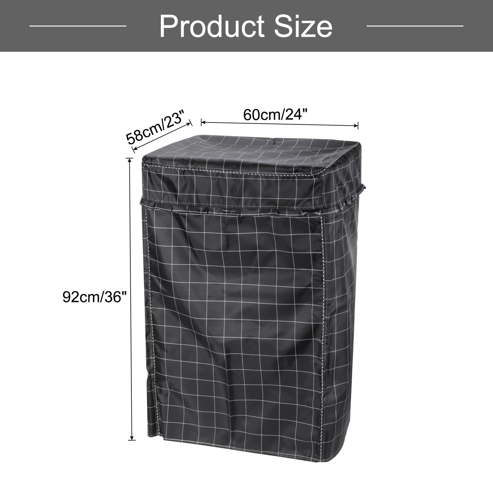 QUARKZMAN Housse pour Machine à Laver 23Wx24Dx36H Pouces Taille L Noir