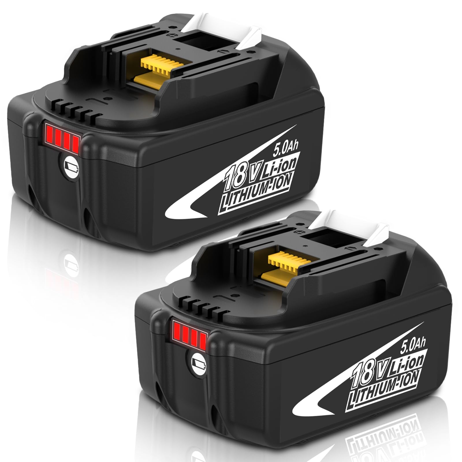 Lot de 2 batteries de rechange pour batteries 18 V 5,0 Ah BL1850 BL1840B BL1860B BL1830B BL1820B BL1860 BL1840 BL1830 BL1820 avec indicateur de charge pour outils électriques sans fil