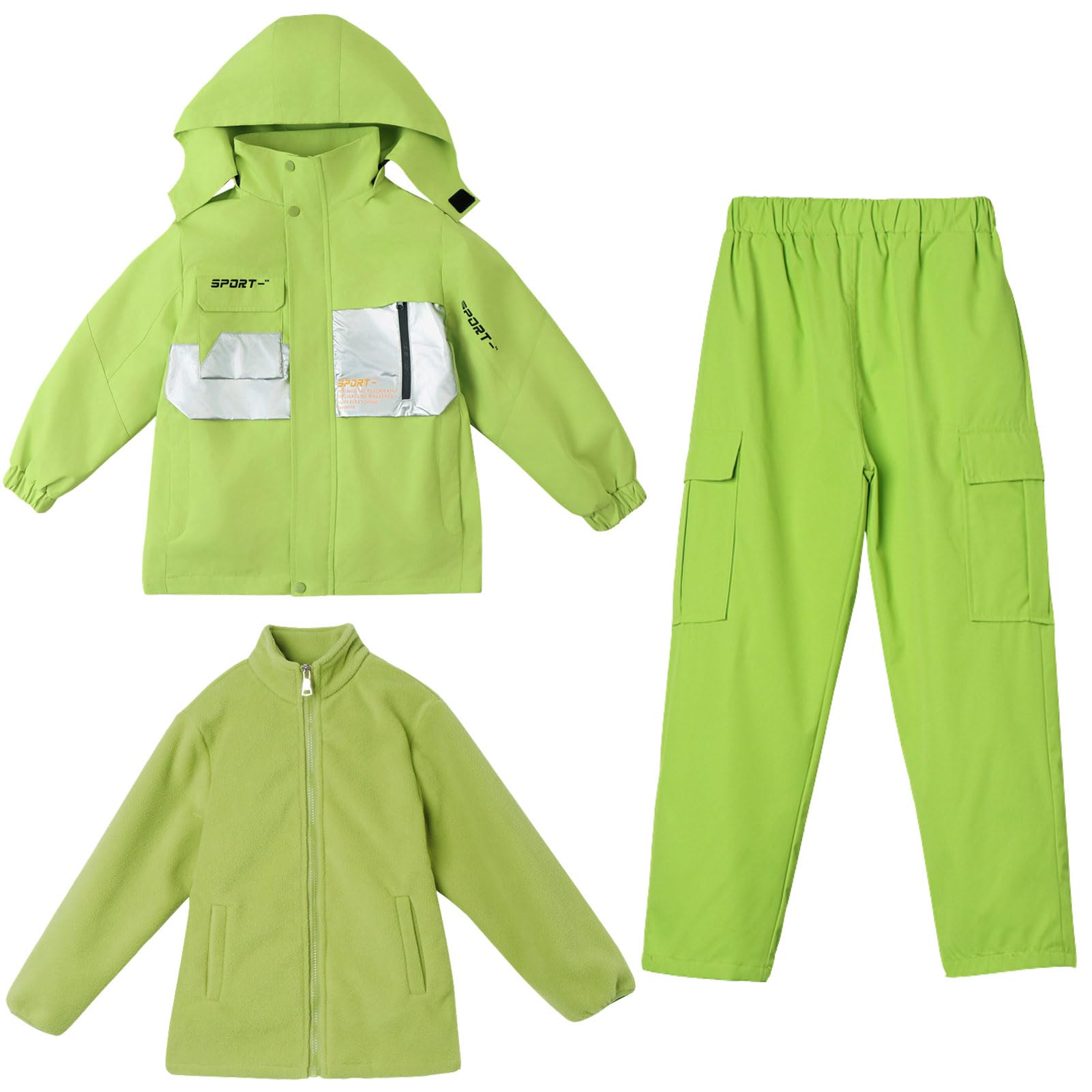 Traje de nieve para niños y niñas, juego de tres piezas chubasquero+chaqueta de forro polar+pantalones, traje de esquí de invierno