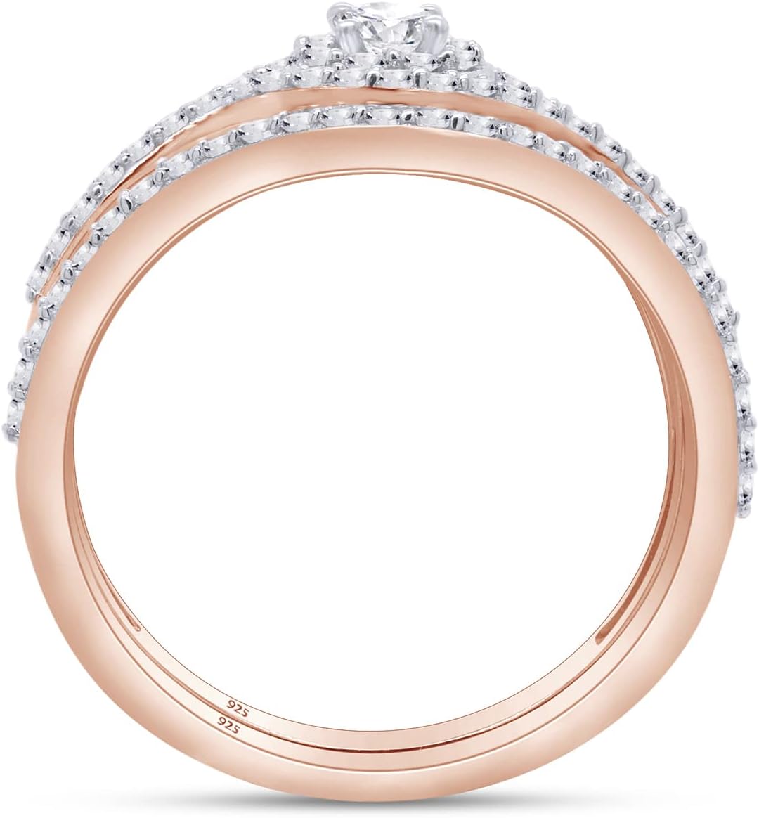 SAVEARTH DIAMONDS Round Cut Diamond Moissanite Lab Created Double Halo Split Shank Swirl Engagement Wedding Ring Set Bridal Jewelry for Women in 18k Gold Plated 925 Sterling Silver 0.60 Cttw, G-H/VVS1