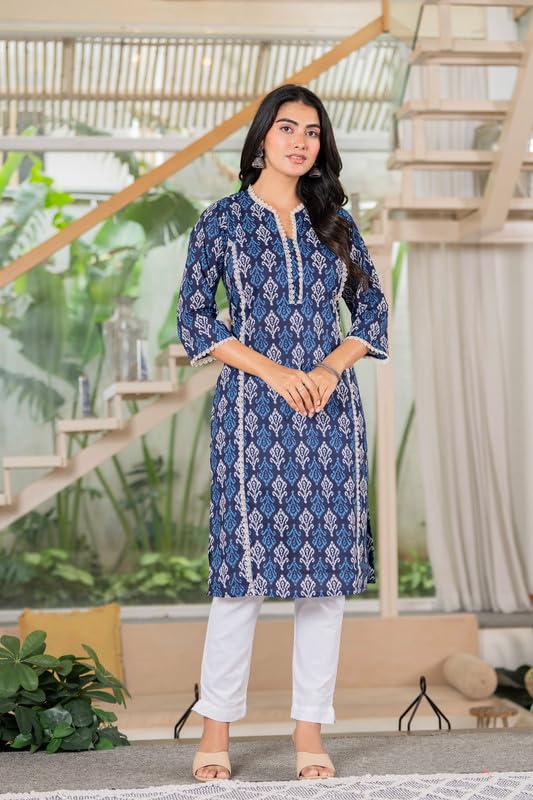 Image of Women's Pure Cotton Floral Printe Straight Single Kurti