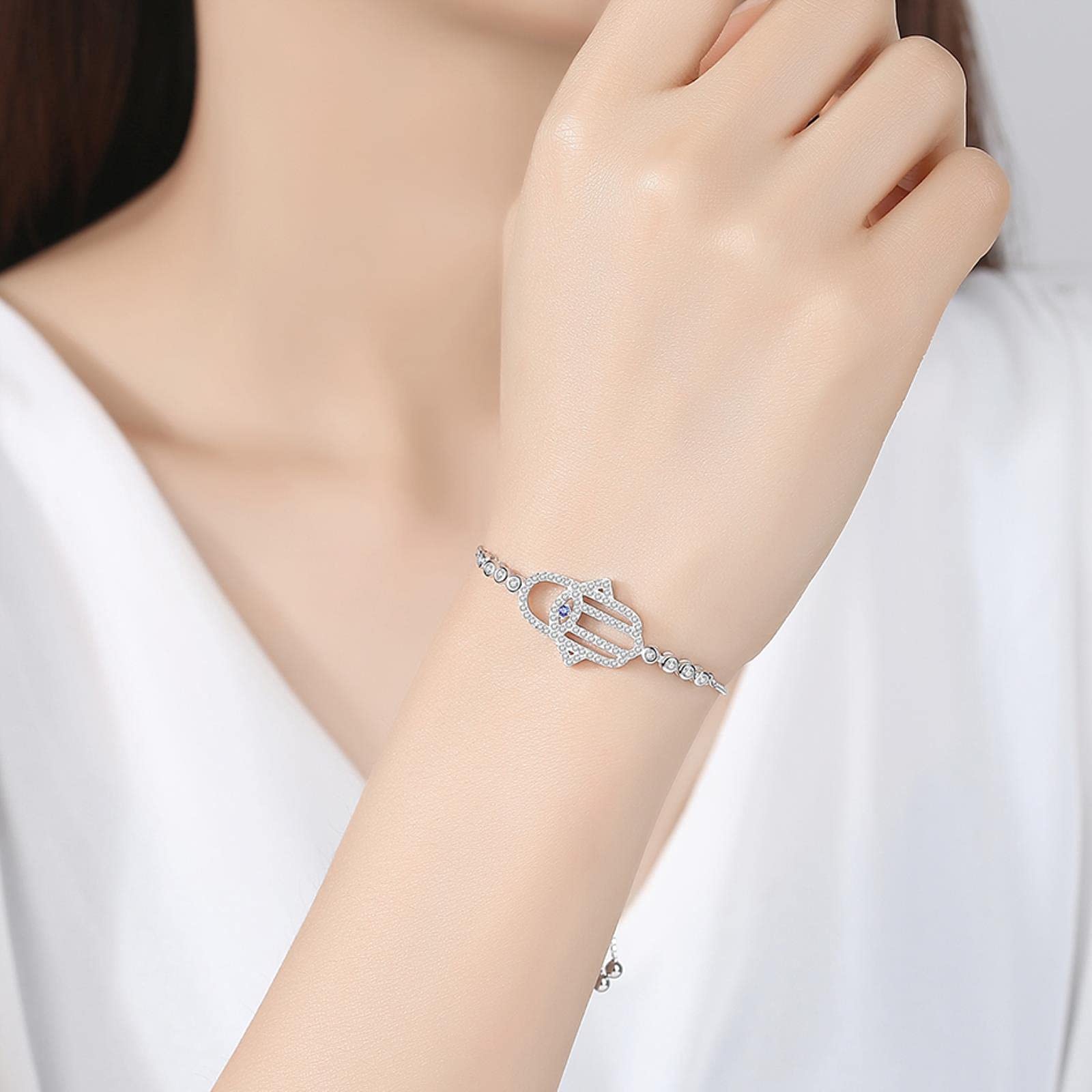 Pulsera De Plata De Ley 925 con Mal De Ojo, Pulseras con Dijes De Mano De Fátima De Hamsa para Mujeres, Regalos para Hombres, Joyería Turca