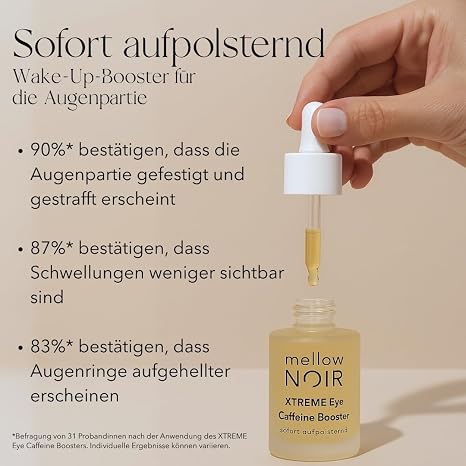 mellow NOIR Concentrated Booster & Xtreme Eye Caffeine Booster Bundle Face Serum 30 ml + Eye Serum 15 ml Instant Firming & Plumping Against Wrinkles Dark Circles & Swelling