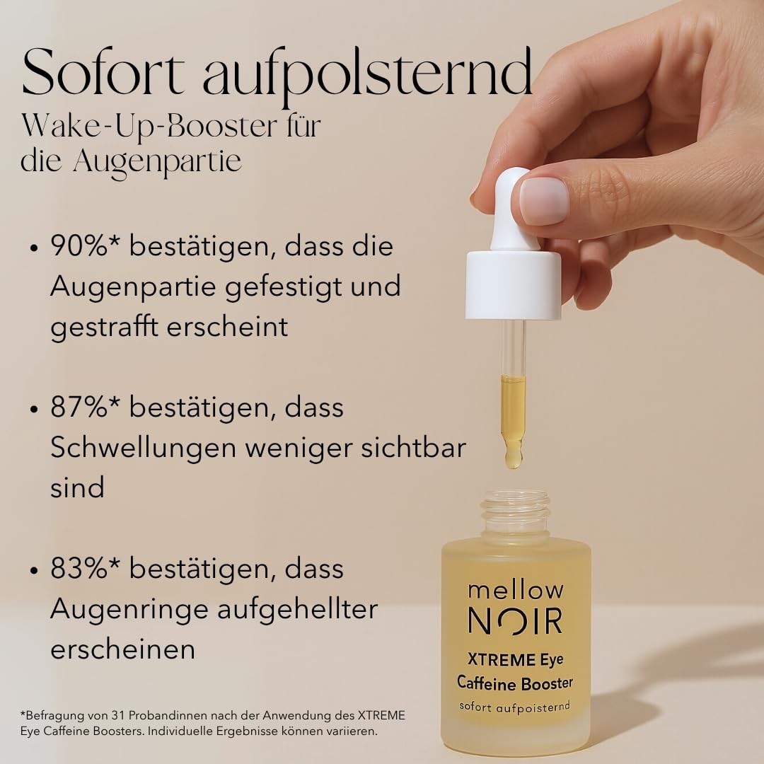 mellow NOIR Concentrated Booster & XTREME Eye Caffeine Booster Bundle | Gesichtsserum 30ml + Augenserum 15ml | Sofort straffend & aufpolsternd | Gegen Falten, Augenringe & Schwellungen