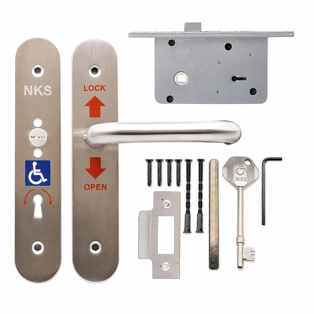NKS Disabled Toilet Radar Lock and Handle Set with Key, Non-Handed National Key Scheme Accessible Bathroom Mortice Lockset, Compatible with Standard Radar Keys
