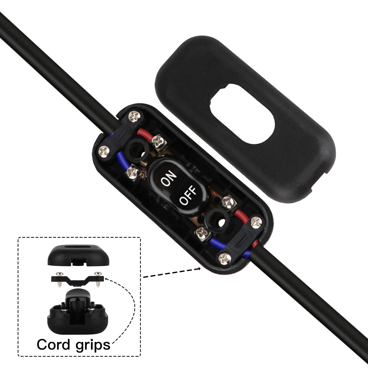 Inline Switch 5 Pcs, Black Inline Cord Switch, Button in line Cord Appliance Switch, Rated 6A 250V Lamp Cord Rocker Switch, for Lamp Inline On Off Switch (Pack of 5, Black)