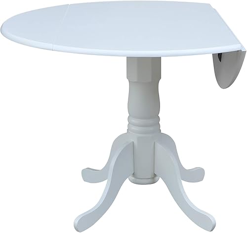 Miniatura 7 de IC International Concepts, mesa de comedor redonda de 42" con pedestal y dos alas plegables, madera maciza, Parawood resistente, color blanco beach